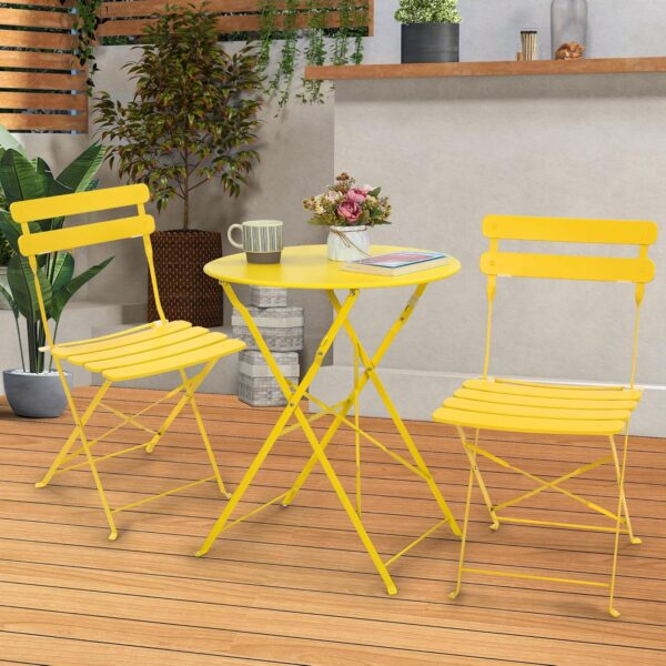 Kromax Outdoor Patio Bistro Set, Folding Bistro Table and Chairs Set, 3 Piece Folding Patio Furniture Set, Space Saving, Yellow - Image 2
