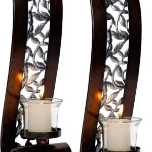 Wall Sconce 14.4 x 3.5 Inch, with Tea Light Candle Holder Antique Bronze Style Metal Wall Art Decorations for Living Room, Bathroom, Dining Room and Office, Set of 2