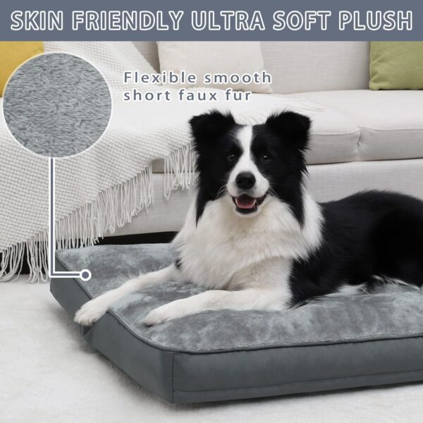 Dog Crate Bed Waterproof Deluxe Plush Dog Beds with Removable Washable Cover Anti-Slip Bottom Pet Sleeping Mattress for Large, Medium, Jumbo, Small Dogs, 35 x 22 inch, Gray - Image 2