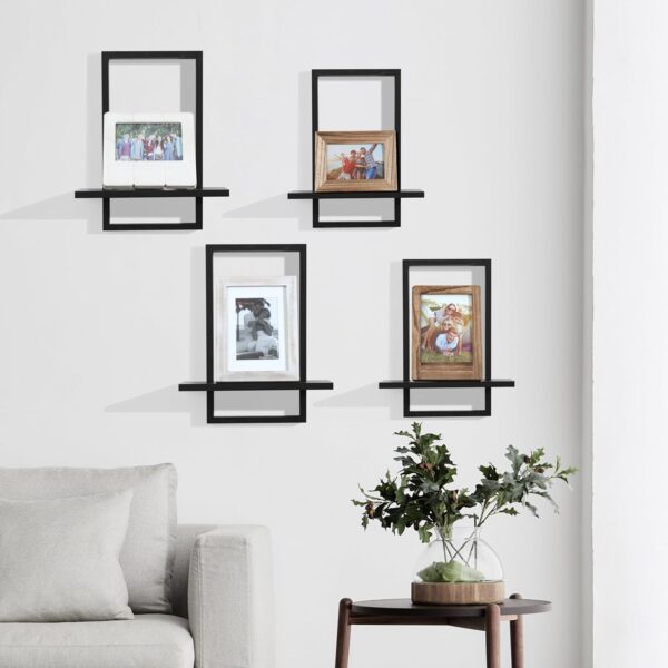 PHOENANCEE Square Floating Shelves Black,Framed Hanging Shelf for Wall Set of 2,Decorative Modern Chic Plants Decor for Living Room Bedroom Bathroom Home Office,Soild Wood,L+S - Image 4