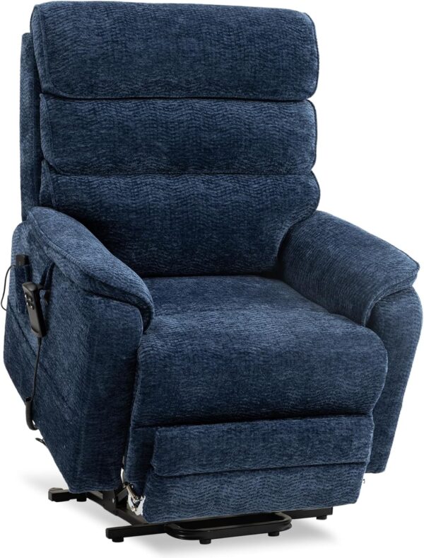 Irene House 9298L Big Tall Man Lay Flat Recliner Extra Large Oversized Power Lift Chair Dual Motor Heat Massage for Elderly, Extended Footrest(Chenille Blue) - Image 3