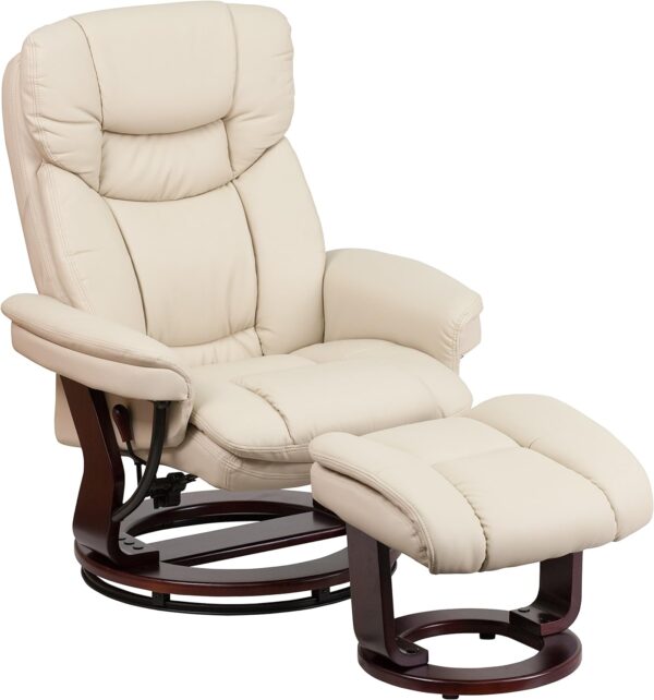 Flash Furniture Allie LeatherSoft Upholstered Recliner with Ottoman Footrest, Padded Swiveling Recliner Chair and Ottoman Set, Beige