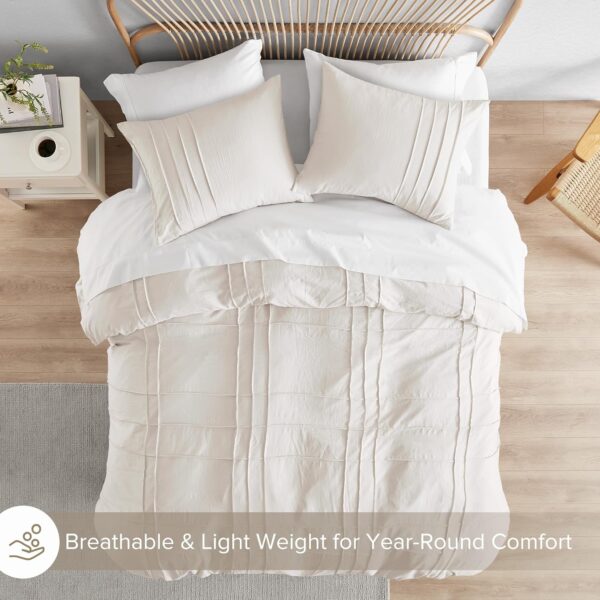 Comfort Spaces Cream Queen Size Duvet Cover Set - 3 Pieces Pintuck Pleated Duvet Cover Queen, All Season Lightweight, Extra Softness Pre-Washed Microfiber Queen Bedding Cover Shams, Full/Queen - Image 4