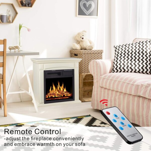JAMFLY 26’’ Mantel Electric Fireplace Heater Small Freestanding Infrared Quartz Fireplace Stove Heater w/Log Hearth& Wood Surround Firebox, Adjustable Led Flame, Remote Control,750W-1500W, (White)… - Image 4