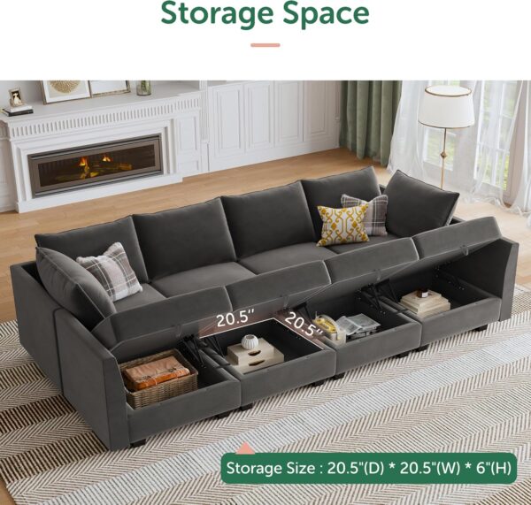 HONBAY Modular Sleeper Sofa Bed with Storage Seat Oversized Modular Sectional Sofa Couch Velvet Reversible Modular Sleeper Sectional Couch Bed for Living Room,Grey - Image 4