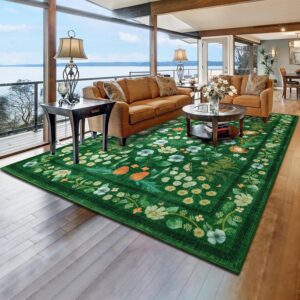 Area Rugs for Living Room 5x7 Non-Slip Carpet Washable Boho Rug Vintage Floral Low Pile Carpet Print Home Rugs for Bedroom Kids Room Playroom Dining Room Home Office Farmhouse,Green