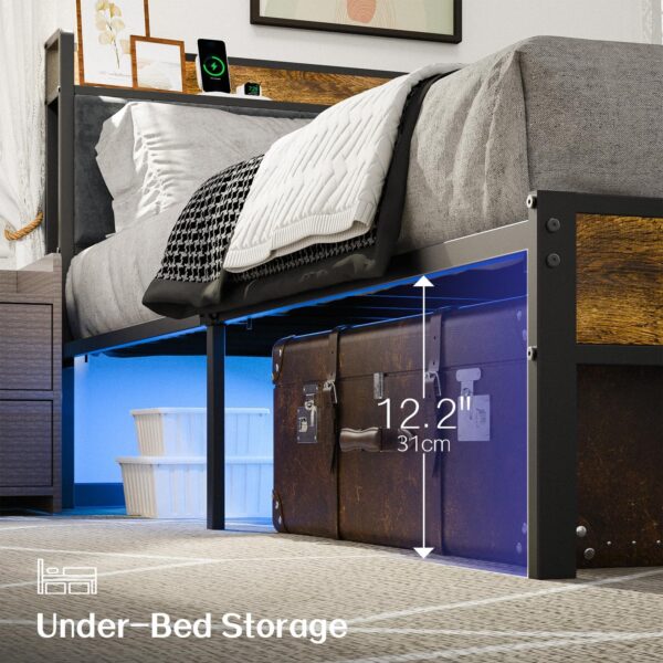 Queen Bed Frame with Headboard, Metal Platform Bed with Smart LED Lights and USB Charging Station, Easy Assembly, No Box Spring Needed - Image 7