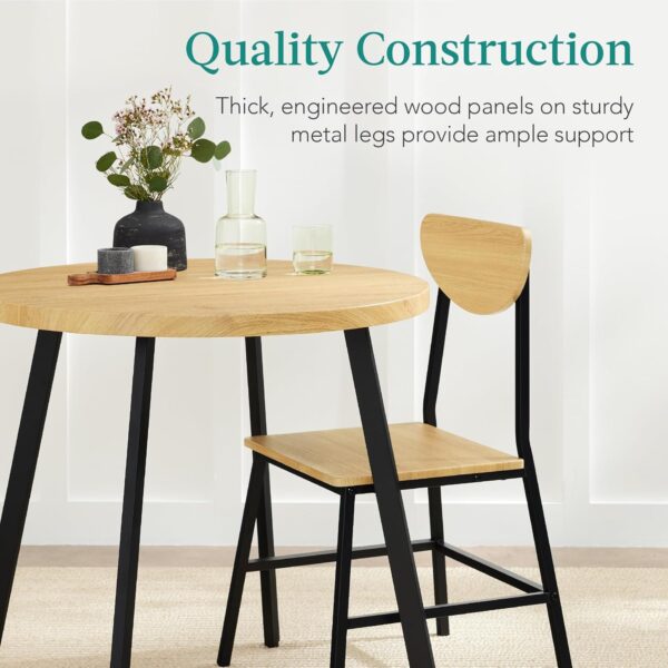 Best Choice Products 3-Piece Mid-Century Modern Round Dining Set, Space Saving Dinette for Kitchen, Dining Room, Small Space w/Metal Legs - Natural - Image 6