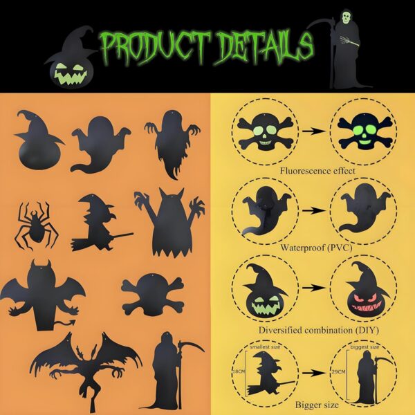 Halloween Glow Party Hanging Swirls Decorations, 12 PCS Glow in Dark Waterproof Wall Ornament, 3D Ceiling Streamer Large Ghost Bats Witch for Outdoor Yard Decor - Image 3