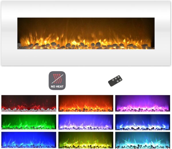 Northwest 50-Inch Wall Mounted Electric Fireplace - Heat-Free Decor with Color Changing LED Flames, Media Options, and Remote Control (White) - Image 3