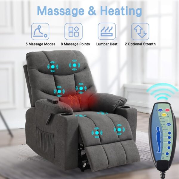 Power Lift Recliner Chair with Massage & Heat for Elderly, Linen Fabric Lazy Recliner Sofa Chairs with Cup Holders/USB/Side Pockets for Living Room, Dark Grey - Image 5