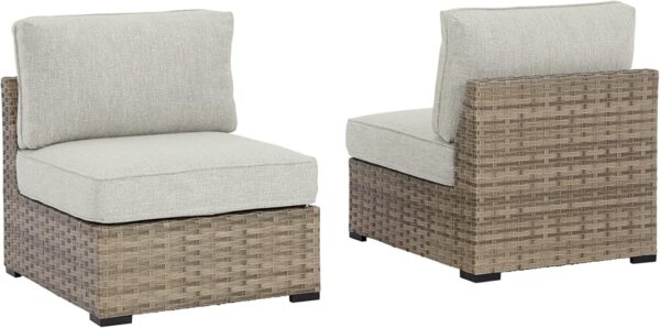 Signature Design Ashley Outdoor Calworth Resin Wicker Patio Armless Chair, 2 Count, Beige - Image 6