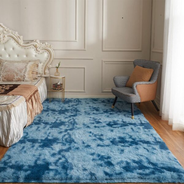 Arbosofe Area Rugs for Living Room Bedroom, 5X7 ft Tie Dyed Blue Fluffy Fuzzy Shag Small Carpet Soft Plush Furry Clearance Rug, Cute Rugs for Nursery, Playroom, Kids and Girls Room - Image 5
