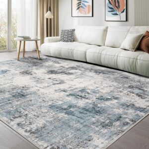 Washable Rug 8x10 Area Rugs: Modern Abstract Neutral Soft Large Rug for Living Room Bedroom Dining Room Under Kitchen Table Home Office Decor - Grey Blue