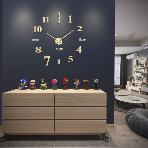 VREAONE Frameless DIY Wall Clock,Large Modern 3D Mirror Wall Clock Decor Sticker DIY Clock kit for Home Living Room Bedroom Office Wall Decorations(Gold) - Image 7