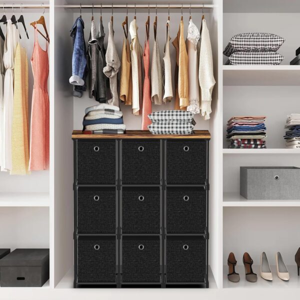 Fabric Dresser with 9 Drawers, Tall Cube Organizer for Closet, Storage Drawer Unit Chest of Drawers for Bedroom, Living Room, Hallway, Dorm, Black - Image 2