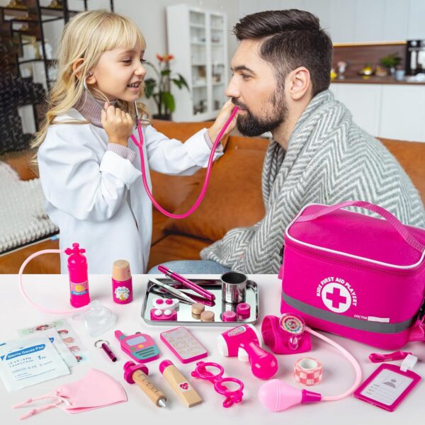 Doctor Kit for Kids Girls, 34 Pcs Kids Doctor Kit for Toddlers 3-5 with Medical Storage Bag & Real Stethoscope, Pretend Play Doctor Set for Fun Role Playing Game, Doctor Play for Kids Toddlers - Image 2