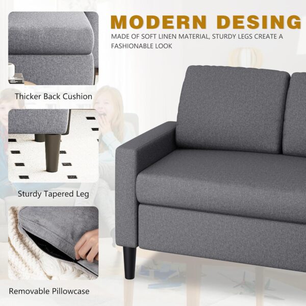 Shintenchi 74" Convertible Sectional Sofa Couch, Small 3-Seat L-Shaped Sofa with Modern Linen Fabric Upholstered, Space-Saving Sofa with Reversible Chaise for Living Room Apartment(Dark Gray) - Image 6