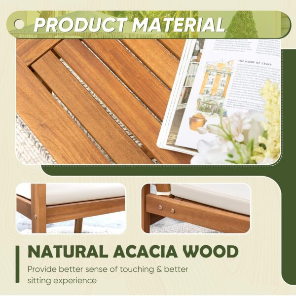 Flamaker Patio Furniture 4 Piece Outdoor Acacia Wood Patio Conversation Sofa Set with Table & Cushions Porch Furniture for Deck, Balcony, Backyard - Image 4