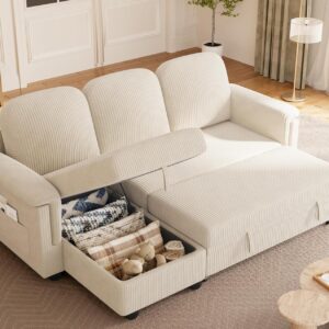 YESHOMY Sectional Modular Sofa U Shaped Chenille Fabric Couch with High Supportive & Soft Sponges and Removable Ottoman, Sleeper Comfy Upholstered Furniture for Living Room, Cream White