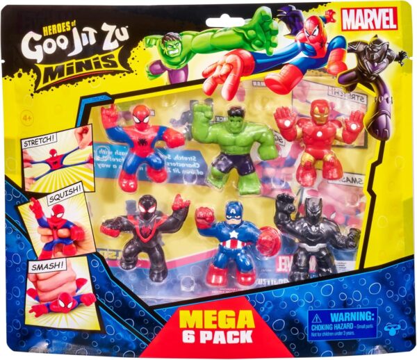 Heroes of Goo Jit Zu Marvel Mega Mini 6 Pack - Squishy, Stretchy, Gooey Mini Heroes - Ironman, Spider-Man, Captain America, Miles Morales, Hulk and Black Panther - Image 2