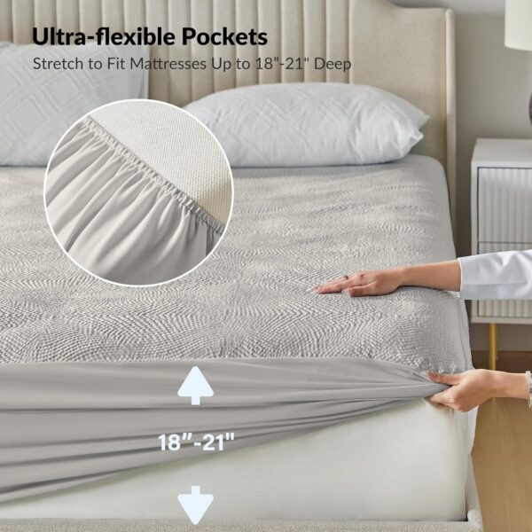 Tina's Home Waterproof Mattress Protector Full Size - Cooling Mattress Cover 3D Air Fabric Noiseless Bed Cover - Pad Protectors Fitted with Deep Pocket 8"- 21" Machine Washable,Light Grey - Image 5