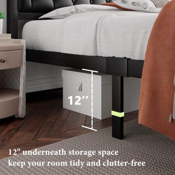 iPormis Queen Size Metal Bed Frame with Faux Leather Headboard, Curved Platform Bed Frame, Thicker Metal Steel Slats Support, 12'' Under-Bed Space, Noise-Free, Easy Assembly, Black - Image 6