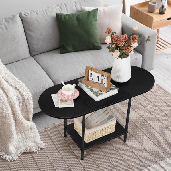 Black Coffee Table for Living Room, 2-Tier Small Oval Center Table, Mid Century Farmhouse Round Tea Table with Storage Shelf for Small Space, Home Office, Living Room - Image 6