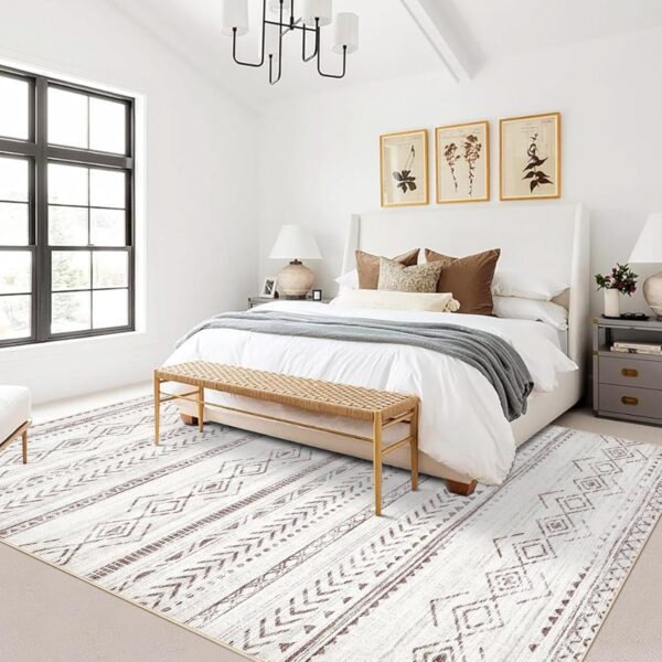 Area Rug 5x7 Rugs for Living Room Washable Soft Neutral Boho Moroccan Carpet Non Slip Stain Resistant Indoor Floor Carpets for Farmhouse Bedroom Apartment Home Office Decor - Brown - Image 3