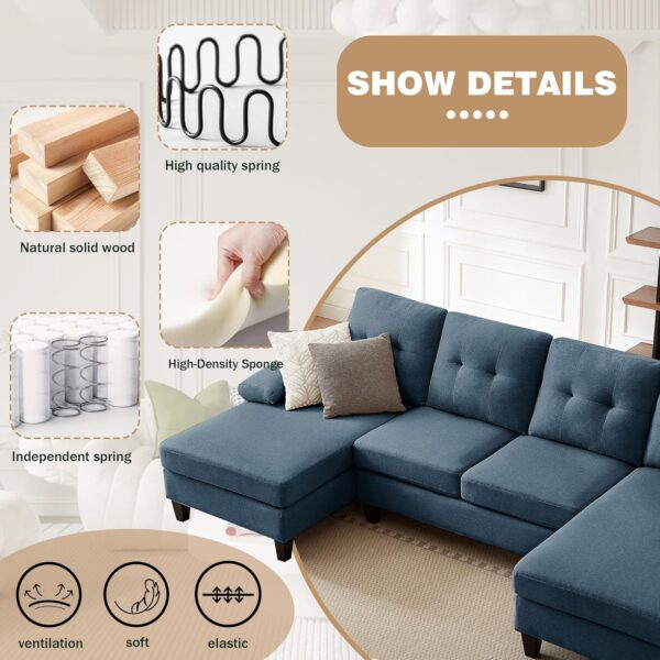 111" Sectional Couch for Living Room, Modern Polyester Fibre U Shaped Sofa Couches with Double Chaise, Upholstered 4 Seater Sofa for Living Room, Apartment, Office, Beige - Image 4