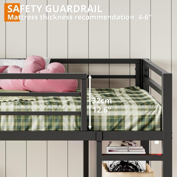 ANCTOR Loft Bed Twin Size with L Shaped Desk and Shelves, Heavy Duty Metal Loft Bed Frame with Power Outlet and LED Lighted, Space-Saving, Noise Free， Brown - Image 7