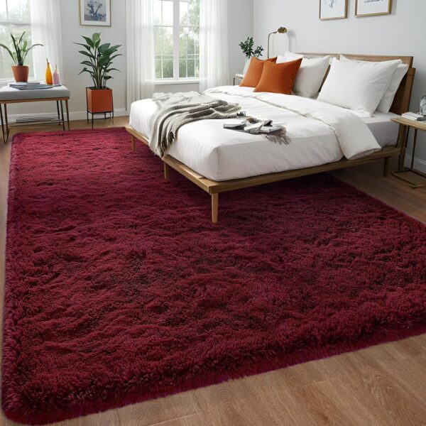 Burgundy Red Area Rug 6x9 Large Rugs for Living Room Bedroom, Fluffy Soft Rug Modern Carpets for Kids Room, Non-Skid Rectangular Indoor Rug for Girls Boys Playroom Nursery Room Home Decor - Image 5