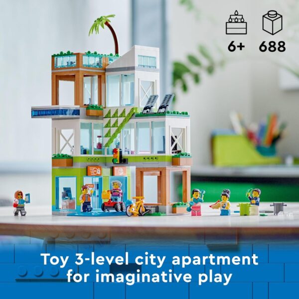 LEGO My City Apartment Building 60365 Toy Set with Connecting Three Floor Room Modules, Includes a Mobility Scooter, Bike and 6 Minifigures for Imaginative Role Play, Fun Gift Idea for Kids - Image 2