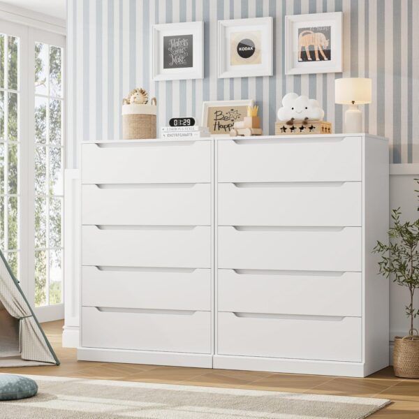 HOSTACK 43.3" Tall Modern 5 Drawer Dresser for Bedroom, Large Chest of Drawers with Storage, Wood Clothes Storage Organizer with Cut-Out Handle, Accent Storage Cabinet for Living Room, Ash Gray - Image 2