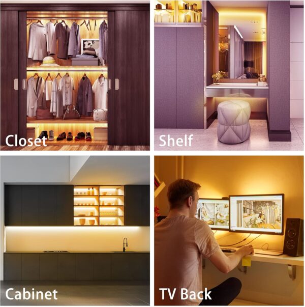 LAFULIT Under Cabinet Lighting Kit - 8 PCS, 2700K Warm White Flexible LED Strip Lights with Remote and Power Adapter for Kitchen Cabinets, Shelf, Desk, Counter - 13ft - Image 7