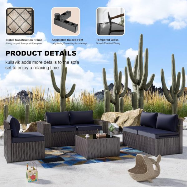 Kullavik 6PCS Outdoor Patio Furniture Set PE Wicker Rattan Sectional Sofa Patio Conversation Sets,Navy Blue - Image 4
