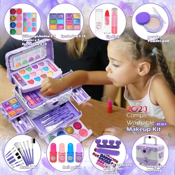 Kids Makeup Kit Girls Toys - Toys for Girls Real Washable Makeup Girls Princess Gift Play Make Up Toy Makeup Vanities for Girls Age 4-12 Year Old Children Gift Birthday - Image 2