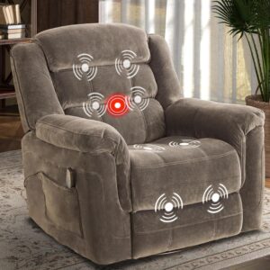 INZOY Oversized Swivel Rocker Recliner with Heat and Vibration, Manual Swivel Rocking Recliner Chair with Massage Vibrating, Overstuffed Soft Fabric Heated Recliner, 360 Swivel Glider Recliner, Brown
