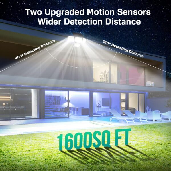 Solar Outdoor Lights - 3000LM 188 LED Motion Sensor Outdoor Lights, 4 Heads IP65 Waterproof Powered Security Flood Lights, 270°Wide Lighting Angle Wall Light with Sensors for Backyard Yard - Image 4