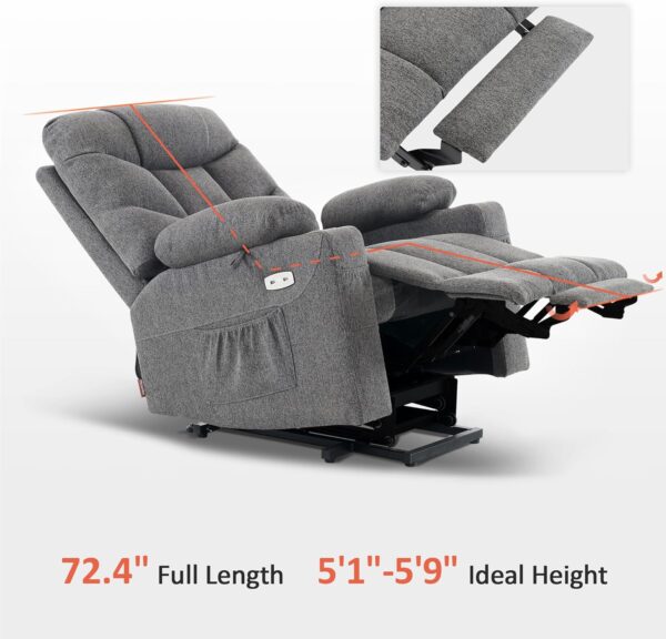 MCombo Power Lift Recliner Chair with Extended Footrest for Elderly People, Fabric 7287 (Dark Gray, Medium-Regular) - Image 4