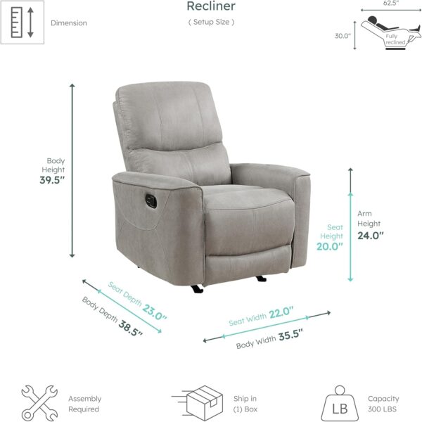 Lexicon Sanibel 35.5" W Microfiber Rocker Recliner, Gray - Image 2