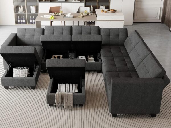 Belffin Modular Sectional Sofa Set with Ottomans Oversized U Shaped Sofa Set with Storage Seat Modular Sofa Couch with Reversible Chaises Modern Fabric Dark Grey - Image 3