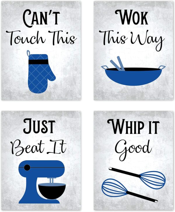 80s Music Songs Retro Vintage Inspirational Kitchen Wall Art Dining Room Cafe and Restaurant Decor Royal Blue Black Gray Grey White Oven Baking Prints Posters Signs Sets Retro Home Decorations Funny