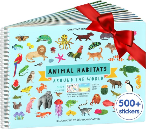 Cupkin Animal Sticker Book Activity for Kids, Toddler Airplane Travel Essentials, 500+ Habitat Stickers for Kids + 12 Scenes + 12 Coloring Book Pages, Animal Lover Kids Gift, Kids Crafts for Ages 2-8