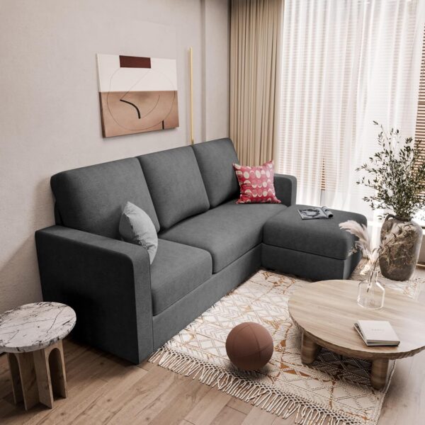 JUMMICO Convertible Sectional Sofa Couch, Fabric L-Shaped Sofa with 3 Seats, Removable Ottoman, Small Sofa for Small Apartments, Living Rooms and Offices (Deep Grey) - Image 7
