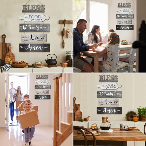 Bless The Food Before Us Sign Farmhouse Kitchen Wall Decor Rustic Dining Room Wall Art Dining Room Decorations Collage Art Wooden Rustic Country Vintage Kitchen Hanging Wood Signs (Gray) - Image 7