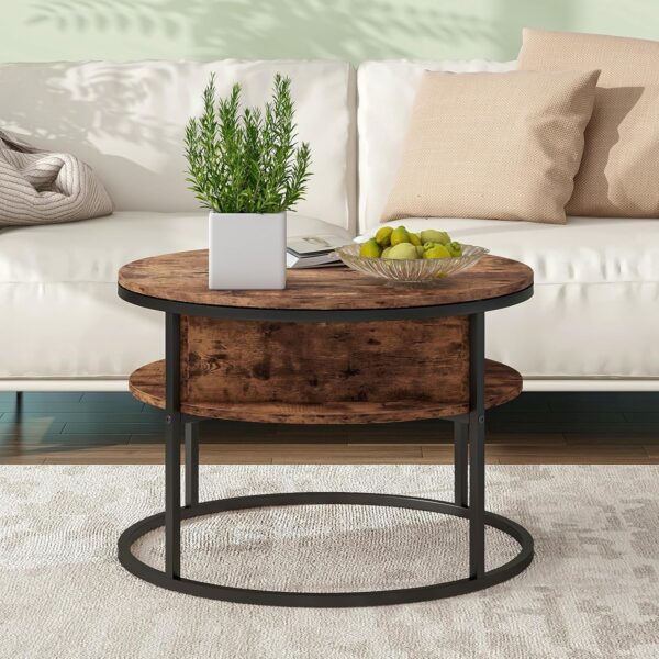 HOJINLINERO Round Lift Top Coffee Table,Coffee Tables Living Room,Black Coffee Table with Storage Hidden Compartment,Wood Farmhouse Coffee Table Decor,Center Table for Living Room,Modern Coffee Table - Image 4