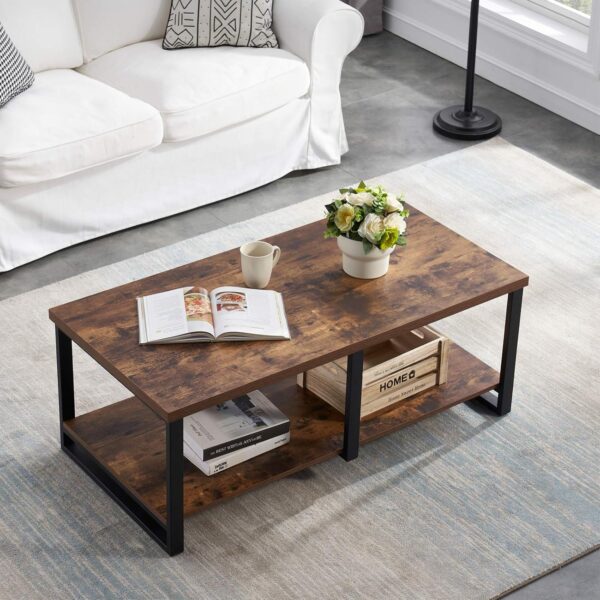 Industrial Coffee Table for Living Room, Sturdy Wood and Metal Cocktail Table with Open Storage Shelf, 47.2 inch Rustic Brown - Image 6