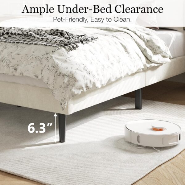Queen Size Bed Frame with Headboard, Velvet Upholstered Platform Bed Frames, Contemporary Mattress Foundation, Noise Free, No Box Spring Needed, Easy Assembly, Beige - Image 7
