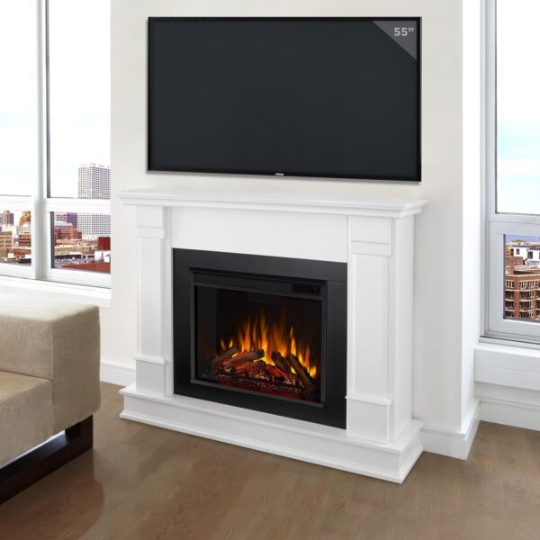 Real Flame Silverton 48” Electric Fireplace with Mantel for Living Room or Bedroom, Replaceable Fireplace Insert Heater, Realistic Log and Flame Effect, Remote Control, Timer, White - Image 4